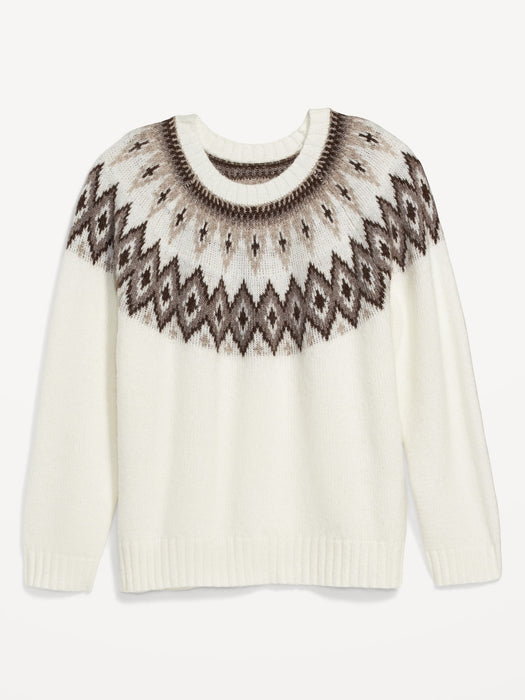 Fair Isle Cozy Shaker-Stitch Pullover Sweater for Women