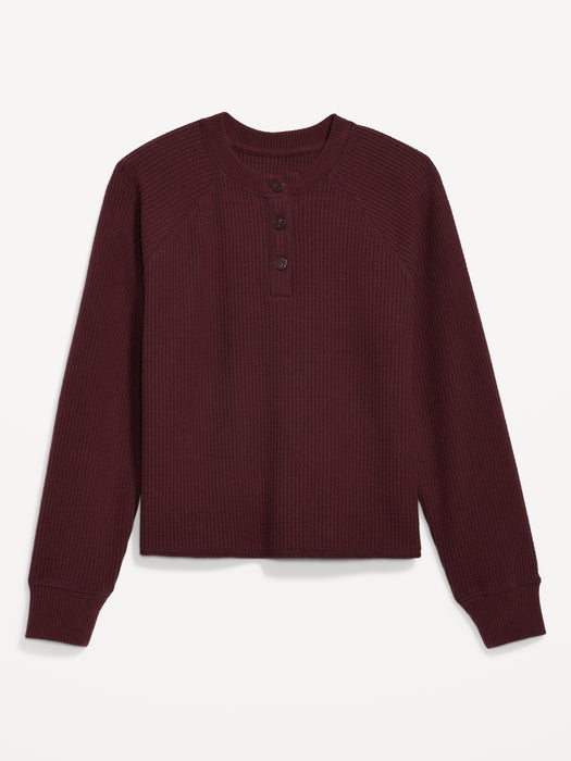 Thermal-Knit Raglan-Sleeve Henley T-Shirt for Women