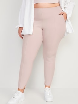 High-Waisted PowerSoft Pintucked Side-Slit 7/8-Length Leggings for Women