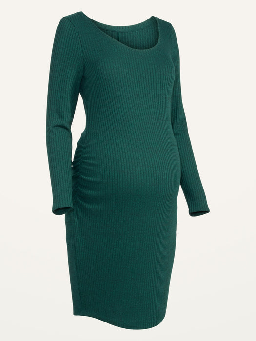 Maternity Long-Sleeve Rib-Knit Bodycon Dress - Green