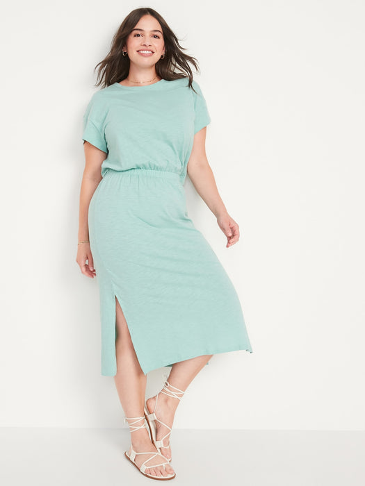 Waist-Defined Short-Sleeve Cutout-Back Slub-Knit Midi Dress for Women GAP (International) Waist-Defined Short-Sleeve Cutout-Back Slub-Knit Midi Dress for Women GAP (International)