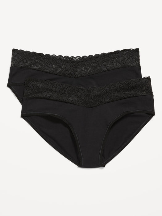 Maternity 2-Pack Lace-Trim Supima® Cotton-Blend Below-Bump Bikini Underwear