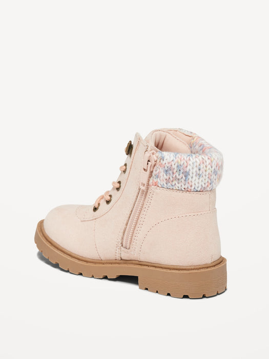 Faux-Suede Sweater-Cuff Lace-Up Boots for Toddler Girls