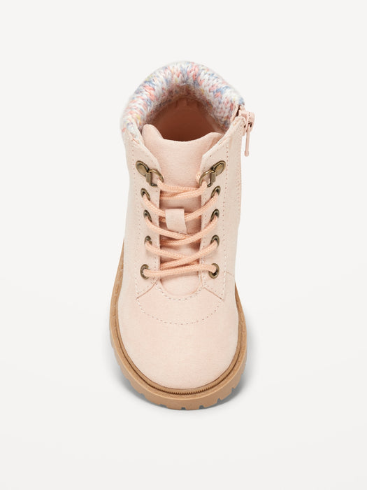 Faux-Suede Sweater-Cuff Lace-Up Boots for Toddler Girls
