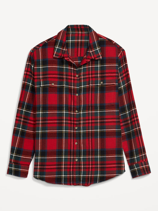 Long-Sleeve Plaid Flannel Boyfriend Tunic Shirt for Women