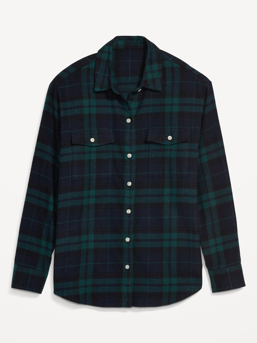 Long-Sleeve Plaid Flannel Boyfriend Tunic Shirt for Women