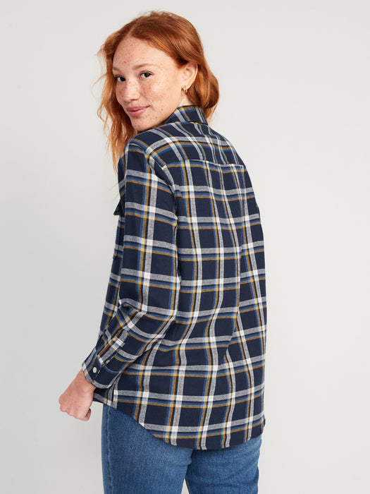 Long-Sleeve Plaid Flannel Boyfriend Tunic Shirt for Women