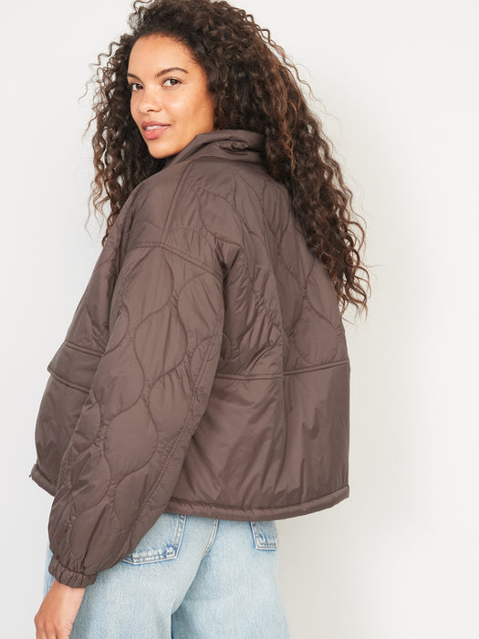 Packable Oversized Water-Resistant Quilted Jacket for Women - Brown