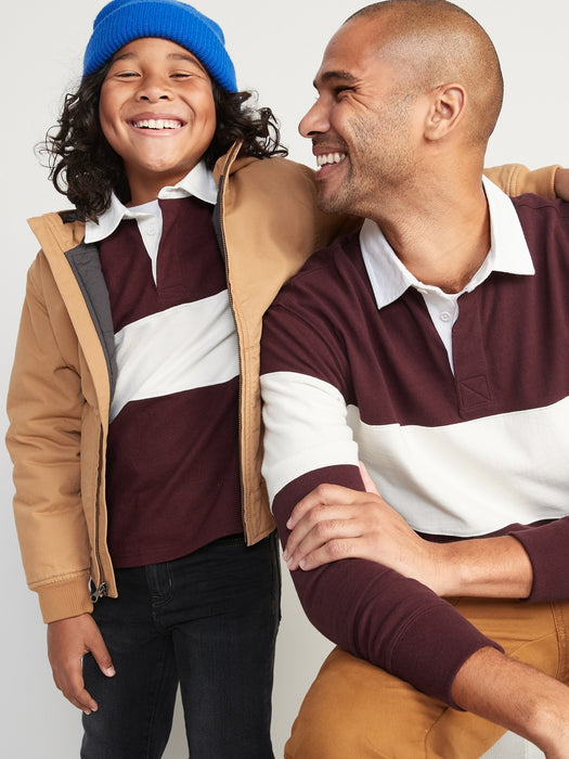 Gender-Neutral Long-Sleeve Color-Block Rugby Polo Shirt for Adults