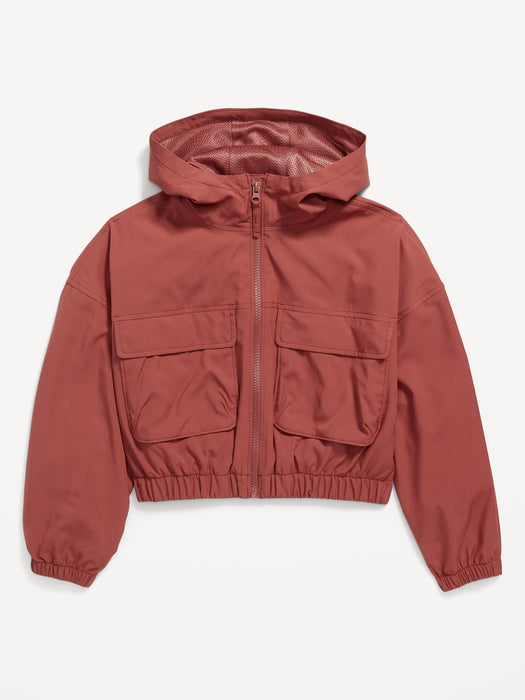 Loose StretchTech Zip-Front Hooded Jacket for Girls - Red