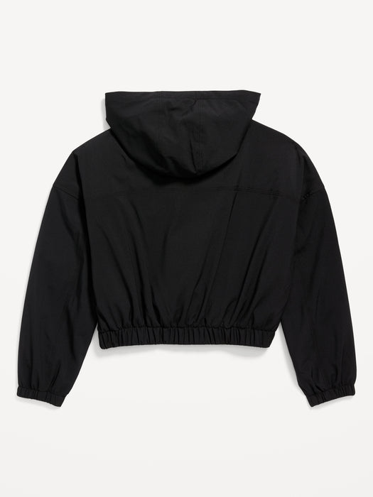 Loose StretchTech Zip-Front Hooded Jacket for Girls - Black