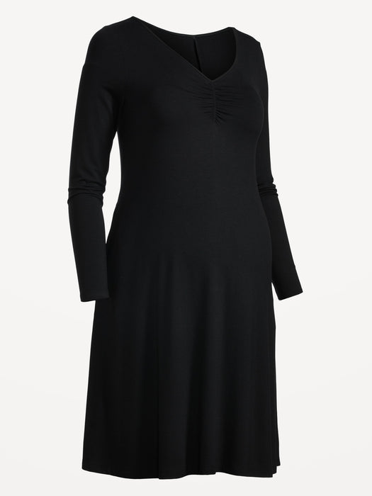 Maternity Cinch-Front Long-Sleeve Jersey Swing Dress