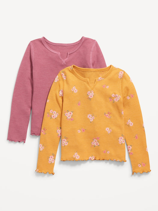 Textured-Knit Long-Sleeve Lettuce-Edge T-Shirt 2-Pack for Girls