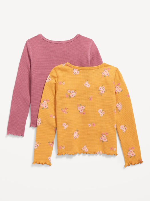 Textured-Knit Long-Sleeve Lettuce-Edge T-Shirt 2-Pack for Girls