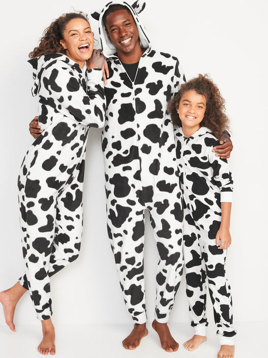 Gender-Neutral Matching Cow One-Piece Costume for Kids - White