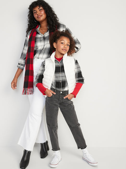 Long-Sleeve Plaid Flannel Boyfriend Tunic Shirt for Women