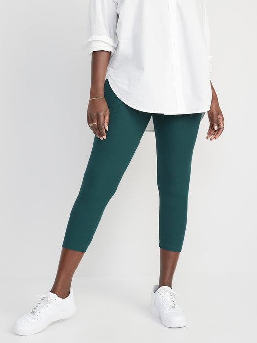 Extra High-Waisted Crossover Rib-Knit 7/8-Length Leggings for Women - Green