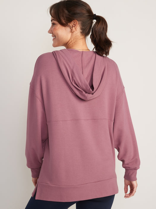Live-In Cozy-Knit French-Terry Tunic Hoodie for Women