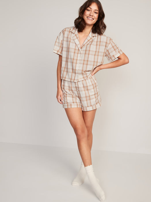 Printed Pajama Shorts Set for Women - White