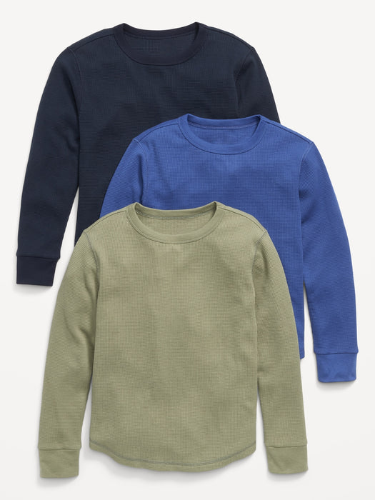 Thermal-Knit Long-Sleeve T-Shirt 3-Pack for Boys - Blue