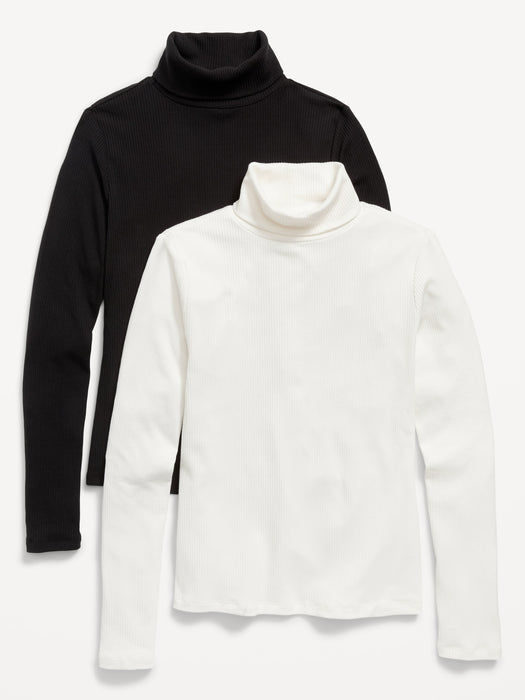Long-Sleeve Rib-Knit Turtleneck Top 2-Pack for Women - White
