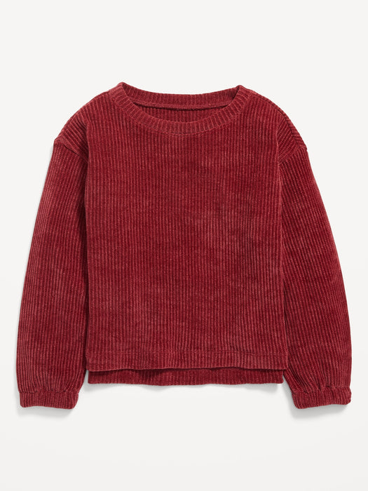 Cozy Rib-Knit Chenille Sweater for Girls - Red