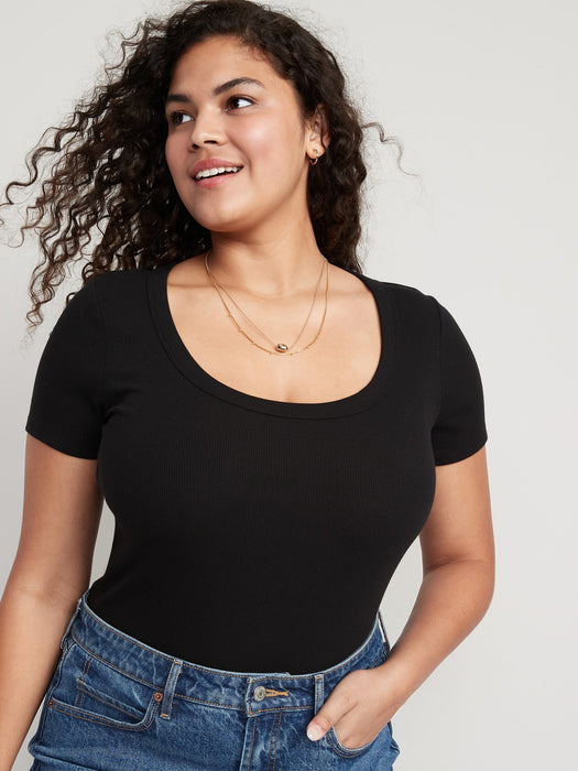 Fitted Rib-Knit Scoop-Neck T-Shirt 2-Pack for Women