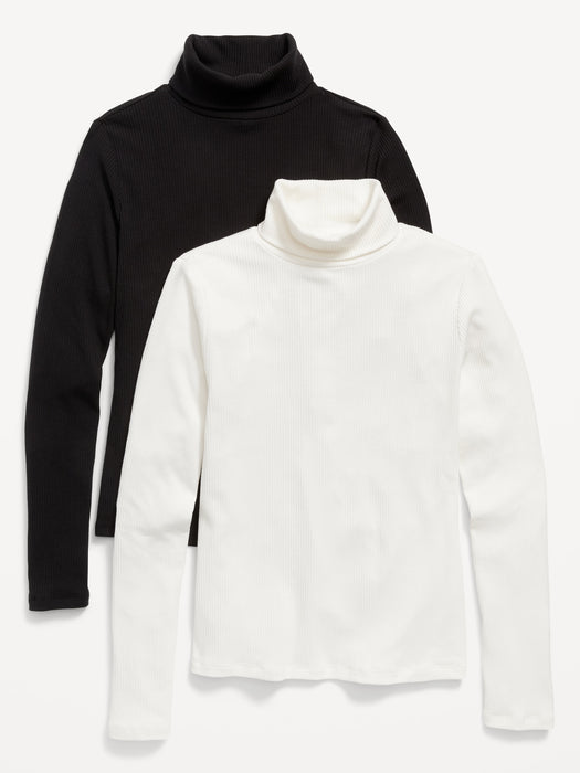 Long-Sleeve Rib-Knit Turtleneck Top 2-Pack for Women - White