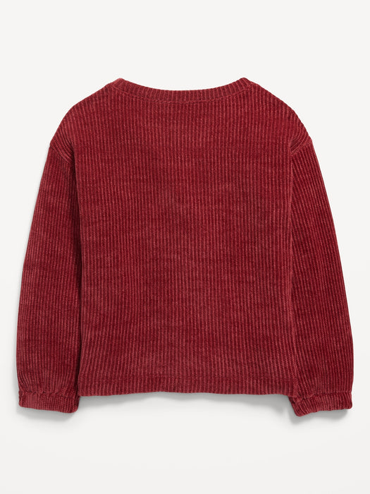 Cozy Rib-Knit Chenille Sweater for Girls - Red
