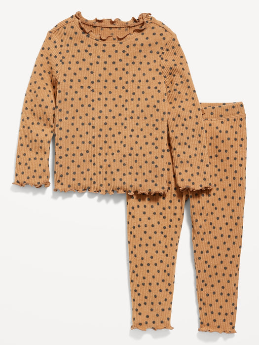 Rib-Knit Lettuce-Edge Top and Leggings Set for Toddler Girls