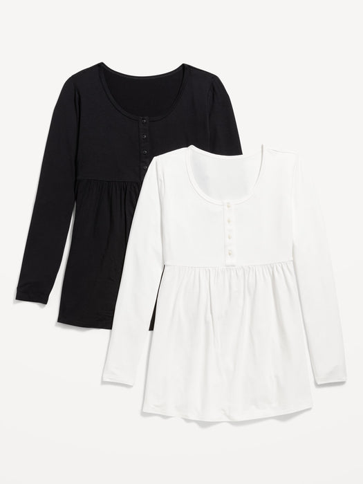 Maternity 2-Pack Long-Sleeve Peplum-Hem Henley T-Shirt - Multi