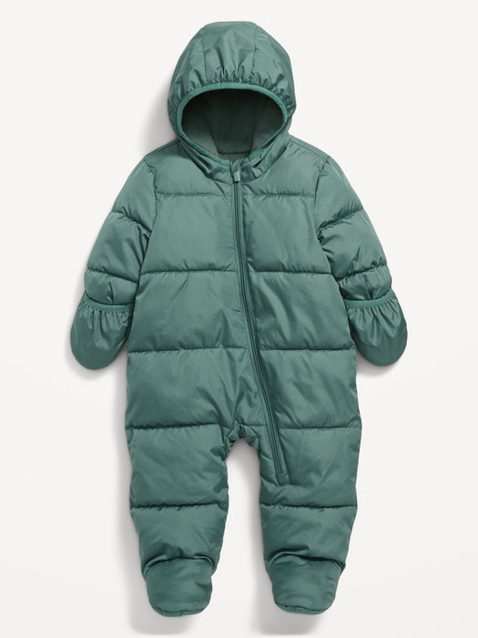 Unisex Water-Resistant Hooded Snowsuit for Baby - Green