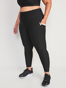 High-Waisted PowerSoft Side-Pocket 7/8-Length Leggings for Women - Black