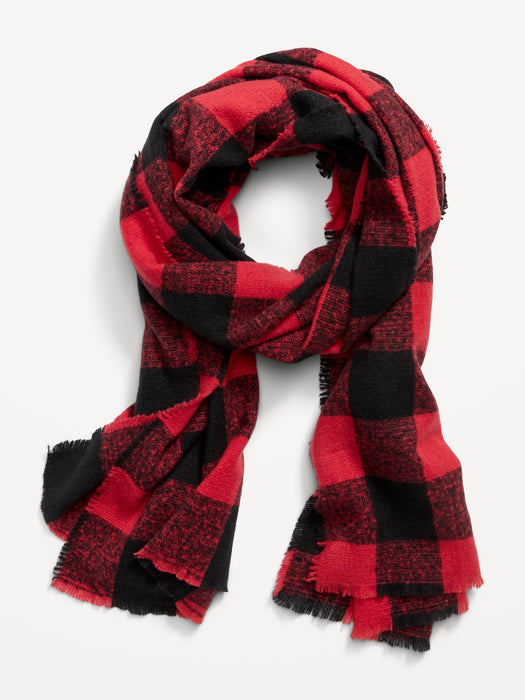 Plaid Flannel Scarf for Women - Red