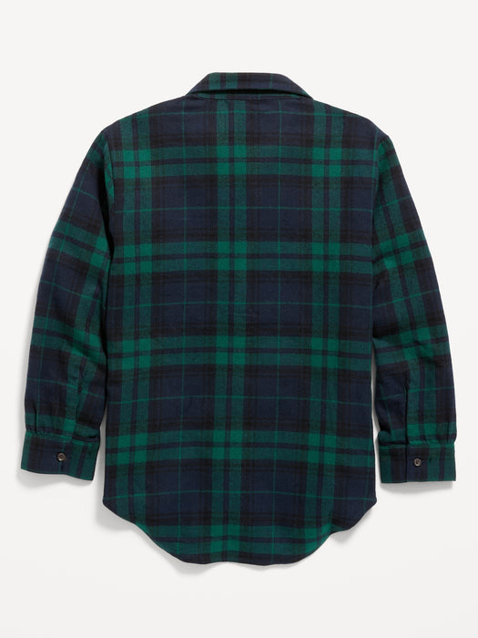 Cozy Long-Sleeve Button-Front Plaid Shirt for Girls - Multi