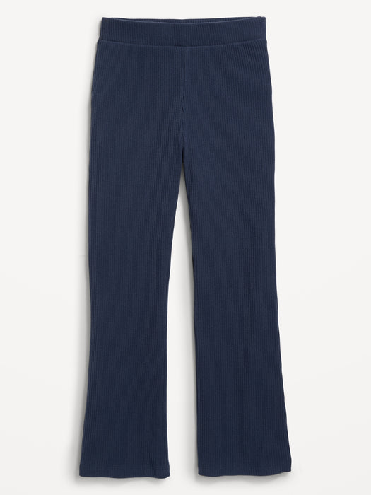 Cozy High-Waisted Rib-Knit Flared Pants for Girls - Blue