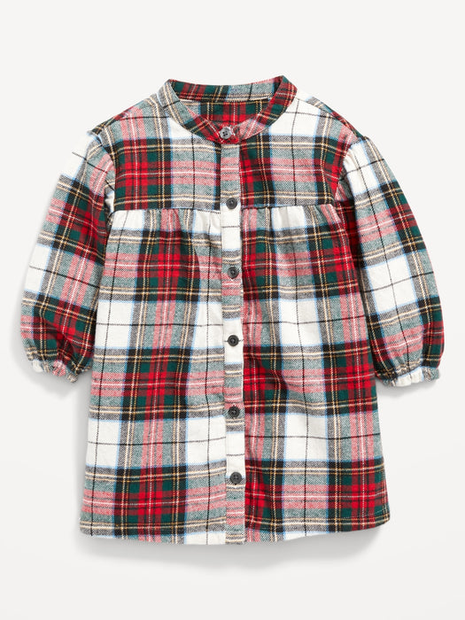 Long-Sleeve Plaid Flannel Dress for Baby - Multi