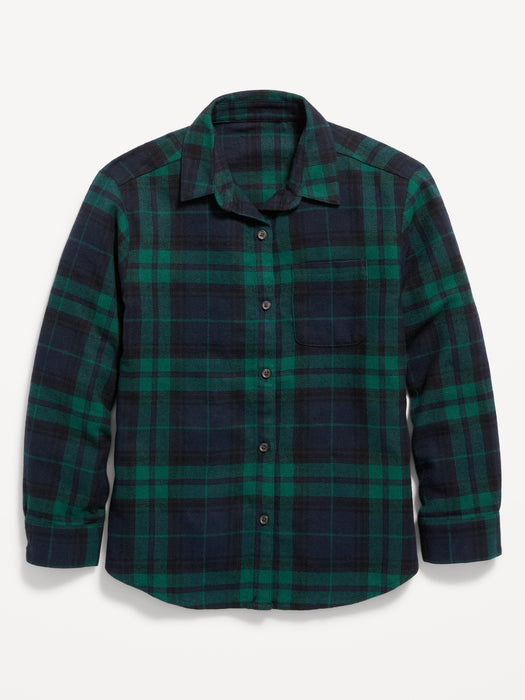 Cozy Long-Sleeve Button-Front Plaid Shirt for Girls - Multi