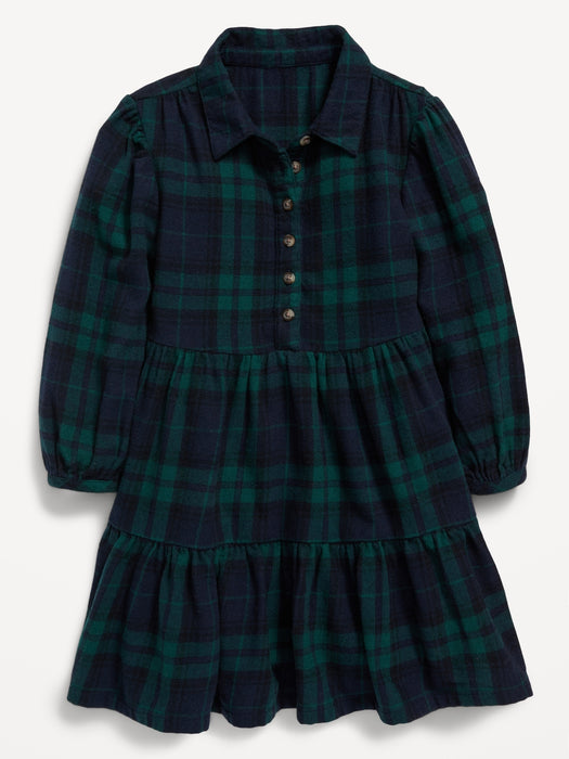 Long-Sleeve Tiered Flannel Shirt Dress for Toddler Girls