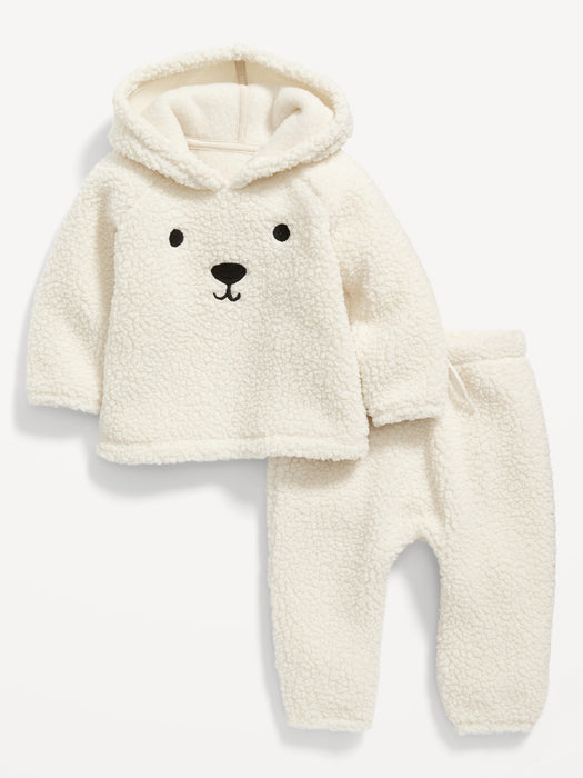 Unisex Sherpa Hoodie and Pants Set for Baby - Beige