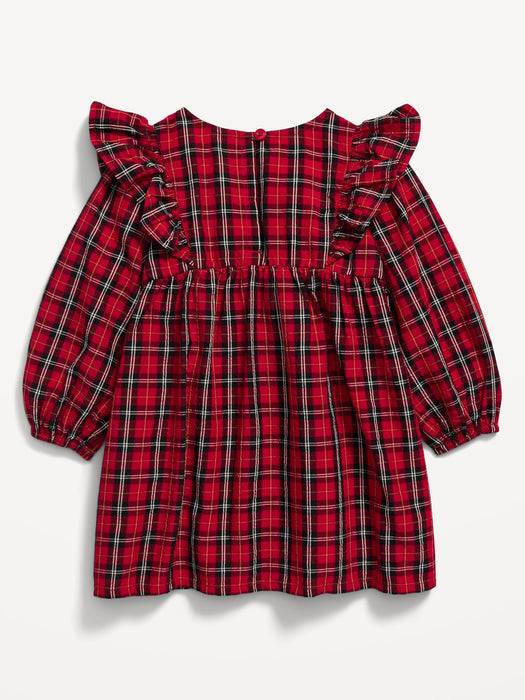 Long-Sleeve Plaid Seersucker Dress for Baby