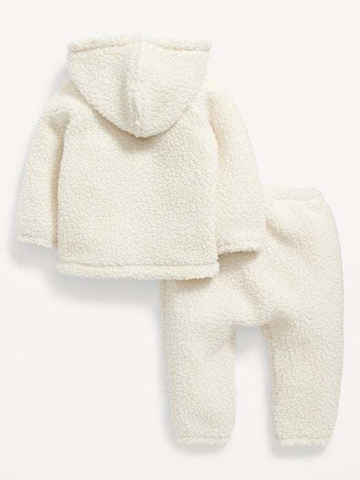 Unisex Sherpa Hoodie and Pants Set for Baby - Beige