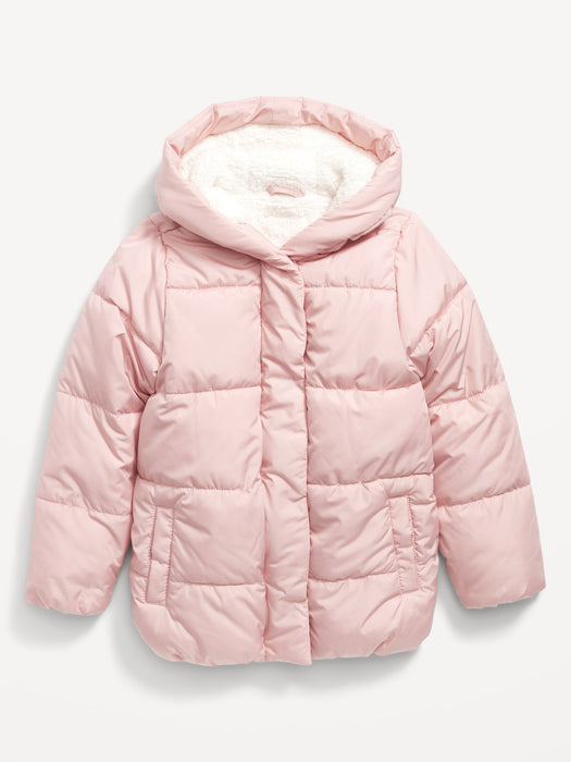 Sherpa-Lined Hooded Puffer Jacket for Girls
