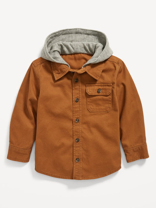 Hooded Button-Front Twill Shirt for Toddler Boys
