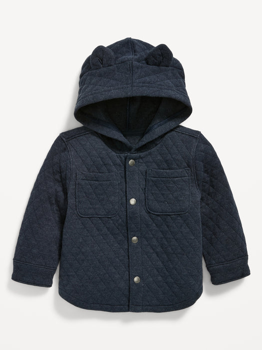 Unisex Hooded Quilted Critter Shacket for Baby - Blue