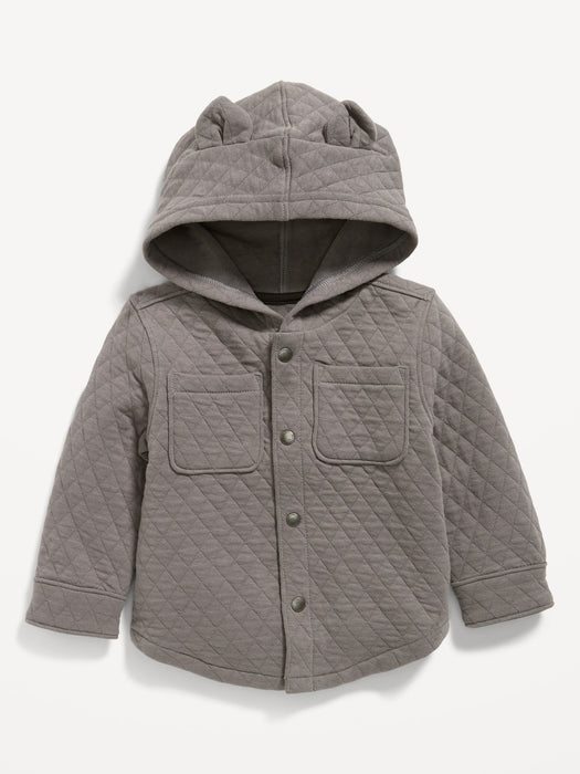 Unisex Hooded Quilted Critter Shacket for Baby - Gray