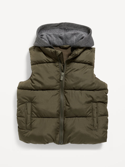 Water-Resistant Hooded Puffer Vest for Toddler Boys - Green