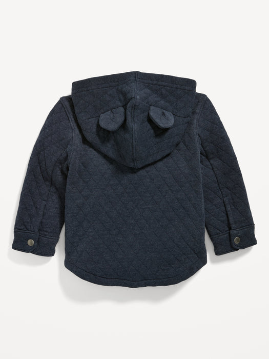 Unisex Hooded Quilted Critter Shacket for Baby - Blue