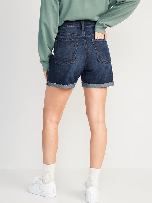 High-Waisted Slouchy Straight Non-Stretch Cut-Off Jean Shorts for Women -- 5-inch inseam