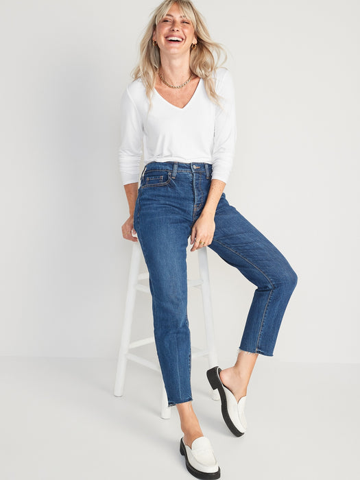 Luxe V-Neck Long-Sleeve T-Shirt for Women - White
